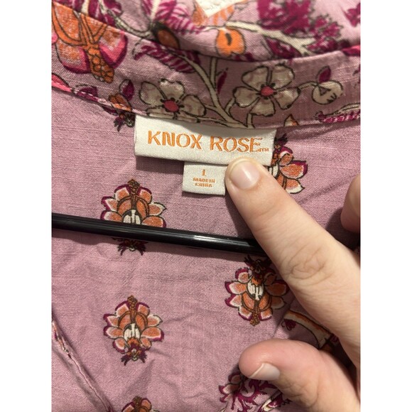 Knox Rose Top Women Large Pink Woodland Florals Button Up Linen Blend Asymmetric - Picture 6 of 7